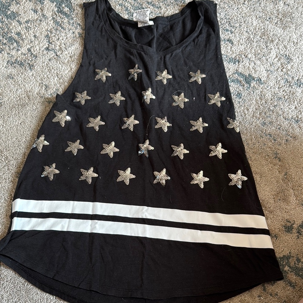 Victoria's Secret Black and Silver Graphic Sleeveless Tank Top